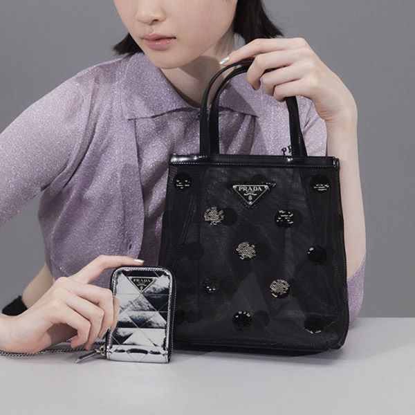 プラダ コピー スモール ポルカドット メッシュ トートバッグ